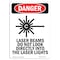 Signmission OSHA Danger Sign, Laser Beams Do Not, 10in X 7in Rigid Plastic, 7" W, 10" H, Portrait OS-DS-P-710-V-1407 - alternate 1